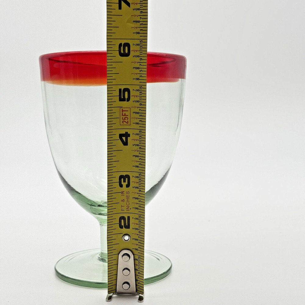Wine Sangria Glasses Red Rim Mexican Hand Blown Thick Glass Set/2 Barwar… - Picture 6 of 6